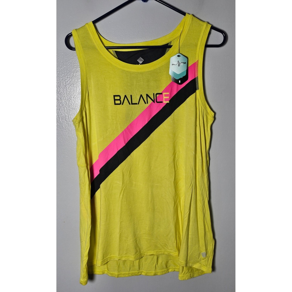 LuLaRoe Rise Balance Tank Top Neon Yellow Pink Stripe Mesh Back Size Medium NWT